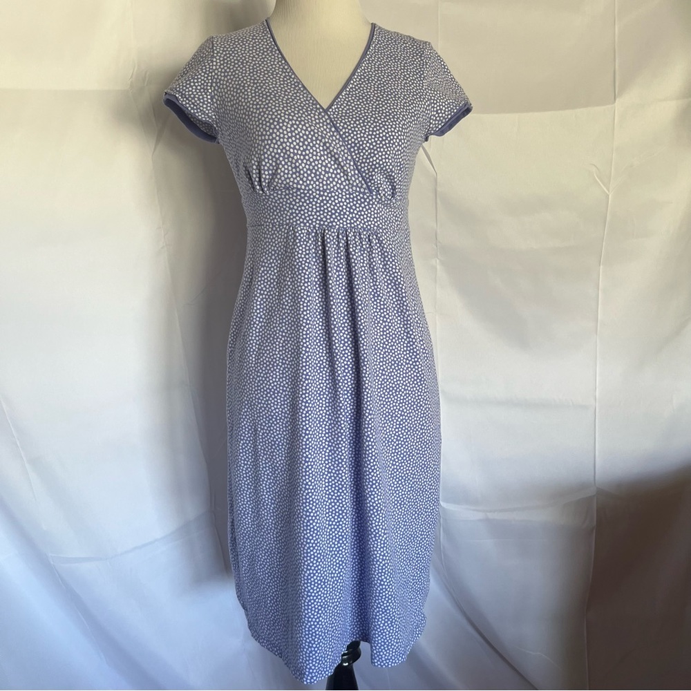 Boden Empire Waist Cap Sleeve Dot Dress Light Purple Pastel w/White Dot‎ 4